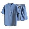 Men's Tracksuits 2 Pieces Linen Short Sets Activewear Casual Oufit Short Sleeve Short Leg Athletic Set Summer Pj Sets Blue view 1