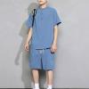 Men's Tracksuits 2 Pieces Linen Short Sets Activewear Casual Oufit Short Sleeve Short Leg Athletic Set Summer Pj Sets Blue view 2