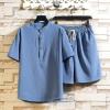 Men's Tracksuits 2 Pieces Linen Short Sets Activewear Casual Oufit Short Sleeve Short Leg Athletic Set Summer Pj Sets Blue view 4