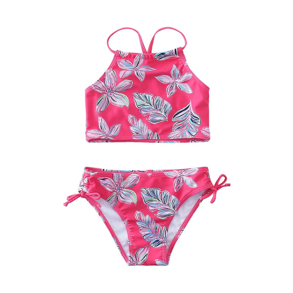 AnFeng Girls Summer Swimsuit Ruffle Swimwear Bathing Suits Swimwear Bikini Bathing Suit Boyshort Tankini (Hot Pink, 10 Years)