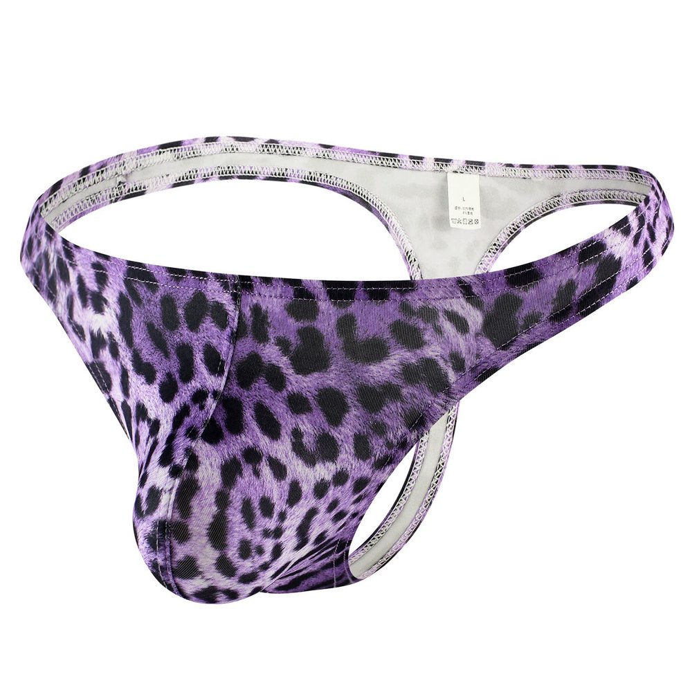 Ctreela Leopard Print G-String for Mens Bulge Enhancing T-Back Thong Low Rise Sexy Briefs Night Club Hot Underwear Purple