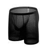 Ctreela Men's Mesh Long Boxer Briefs Sexy Breathable Underwear See-Through Trunks Low Rise Knickers Fishnet Panties Black view 4
