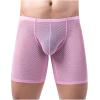 Ctreela Men's Mesh Long Boxer Briefs Sexy Breathable Underwear See-Through Trunks Low Rise Knickers Fishnet Panties Pink view 1
