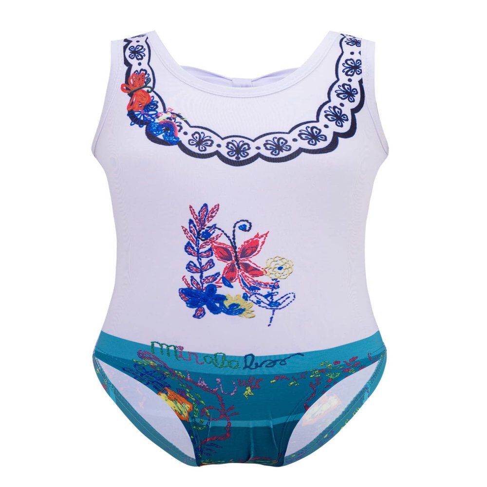 renvena Kid Girls Cartoon Printed One Piece Tank Leotard Rashguard Summer Vacation Beach Bathing Suits White 5-6 Years