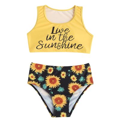 AnFeng Girls Summer Swimsuit Ruffle Swimwear Bathing Suits Top Bikini Bottoms Swimming Suit Ruffle Swimwear Bathing Suits (Yellow, 11 Years)