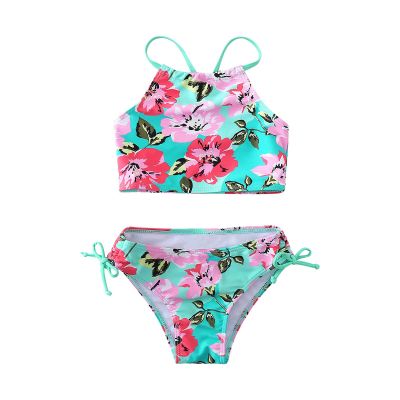 AnFeng Girls' Summer Two Piece Swimsuit Boyshort Tankini Top Bikini Bottoms Swimming Suit Boyshort Tankini (Green, 10 Years)