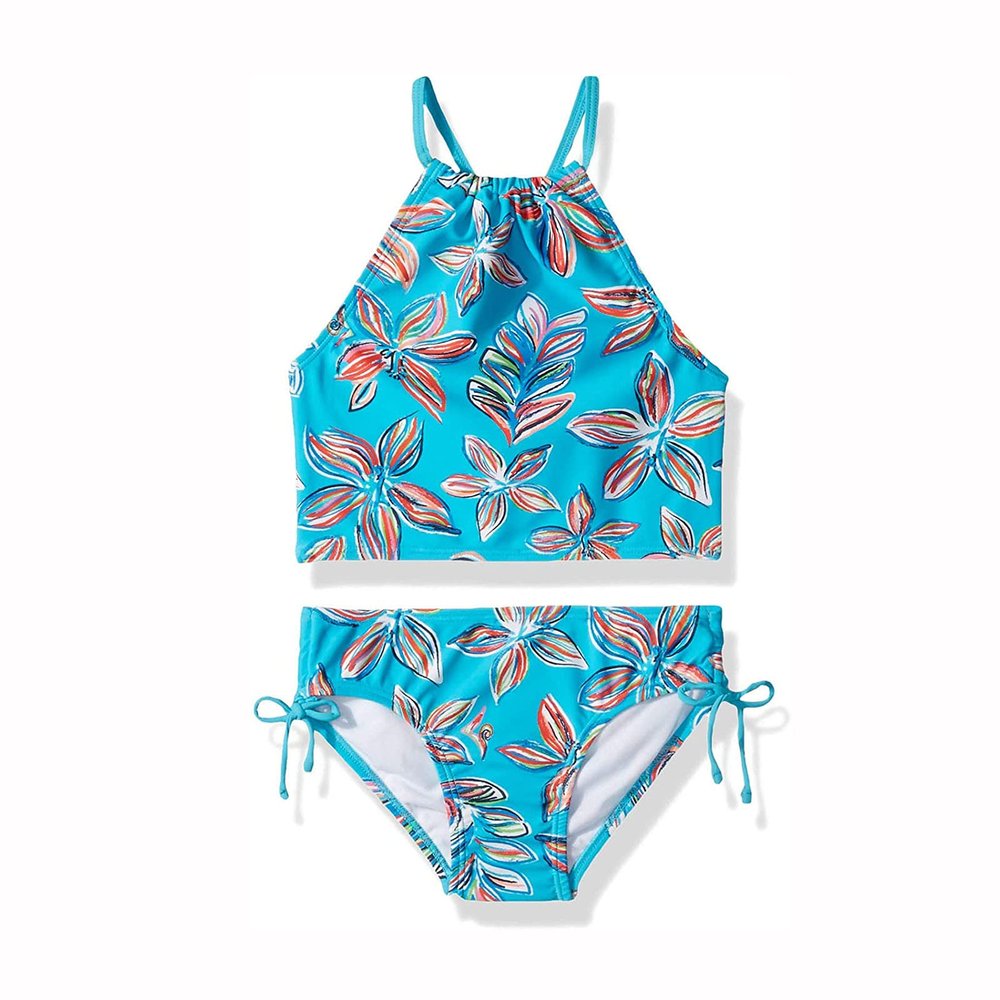 AnFeng Girls Summer Swimsuit Ruffle Swimwear Bathing Suits Swimwear Bikini Bathing Suit Boyshort Tankini (Blue, 13-14 Years)