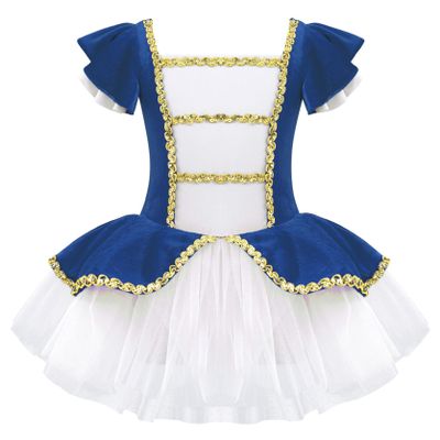 Yihuimin Kids Girls Ringmaster Christmas Show Dancewear Ruffles Sleeve Tank Leotard Tutu Majorette Dress Royal Blue 16 Years