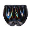 QinCiao Women's Shiny Latex Wet Look Booty Shorts High Waisted Zipper Crotch Cheeky Hot Pants Shiny Black A XX-Large view 3