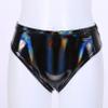 QinCiao Women's Shiny Latex Wet Look Booty Shorts High Waisted Zipper Crotch Cheeky Hot Pants Shiny Black A XX-Large view 4
