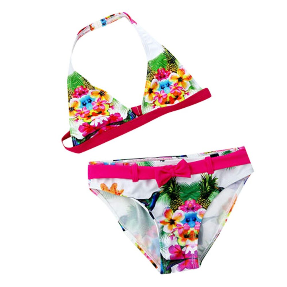 AnFeng Black White Bathing Suit Summer Kids Baby Girls Floral Two Pieces Swimwear Swimsuit Bikini Outfits (Pink, 128)