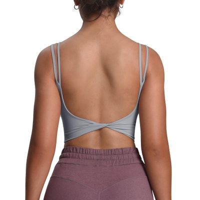 Aoxjox Women's Workout Sports Bras Fitness Yoga Crop Tank Metamorph Twist Back Cami (Grey, X-Small)