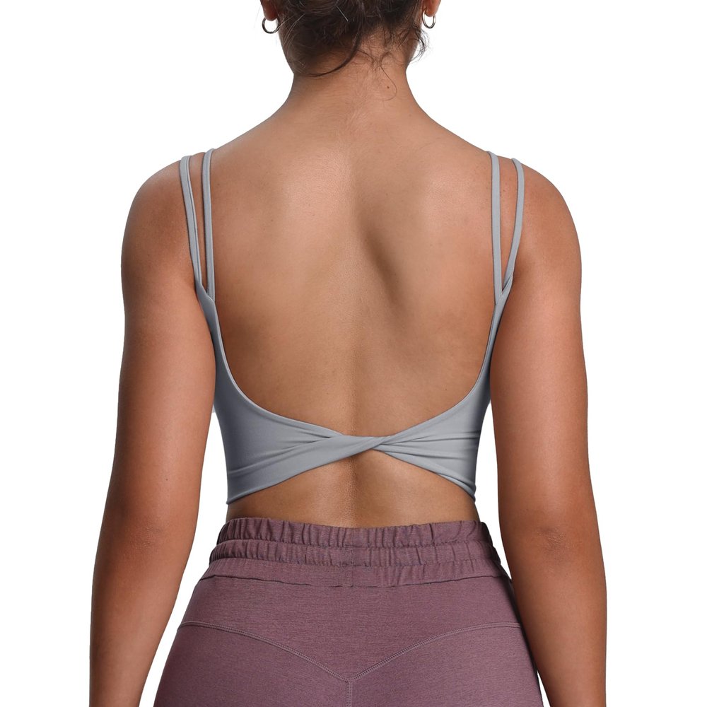 Aoxjox Women's Workout Sports Bras Fitness Yoga Crop Tank Metamorph Twist Back Cami (Grey, X-Small)