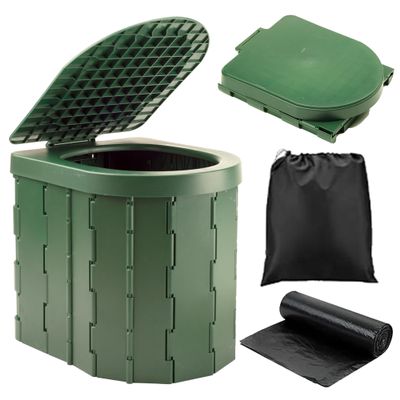 KINSPORY Camping Toilet, Portable Toilet for Adults & Kids, Foldable Potty & Outdoor Emergency Sanitation Products, Trash Can, Stool for Car Truck Camping Travel Hiking Fishing Long Trips (Green)