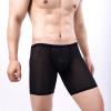 Ctreela Men's Mesh Long Boxer Briefs Sexy Breathable Underwear See-Through Trunks Low Rise Knickers Fishnet Panties Black view 2