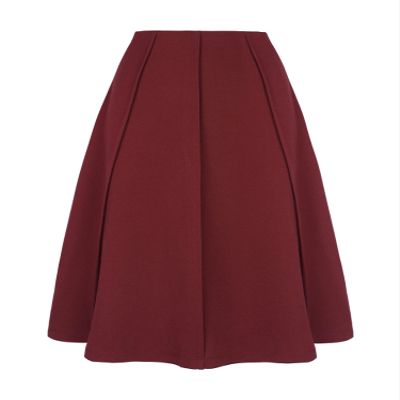 Allegra K High Waisted Skirts for Women's Vintage Solid Color Below Knee Pleated Flared Skirt Small Deep Red