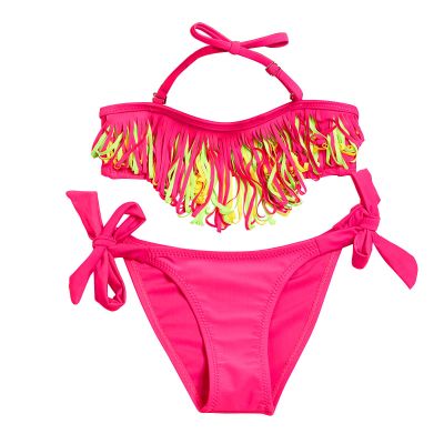 AnFeng Toddler Swimsuit Girl 5t Swimsuit Swimsuit Girls' Summer Tassel Quick-Drying Bikini Split Children's Girls Swimwear (Hot Pink, 13/14Y)