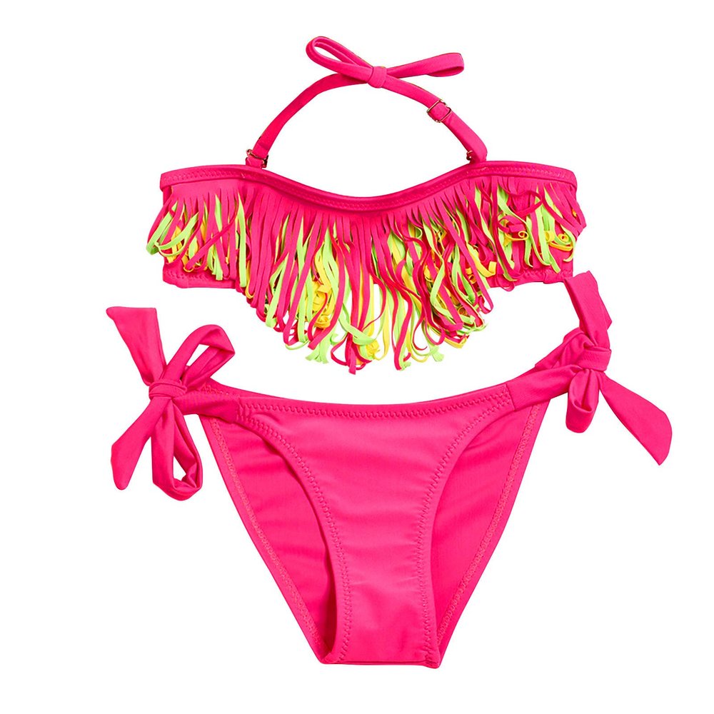 AnFeng Toddler Swimsuit Girl 5t Swimsuit Swimsuit Girls' Summer Tassel Quick-Drying Bikini Split Children's Girls Swimwear (Hot Pink, 13/14Y)
