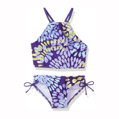 AnFeng Girls Two Pieces Bikini Set Sun Protection Swimsuit Top Bikini Bottoms Swimming Suit Ruffle Swimwear Bathing Suits (Purple, 8 Years)