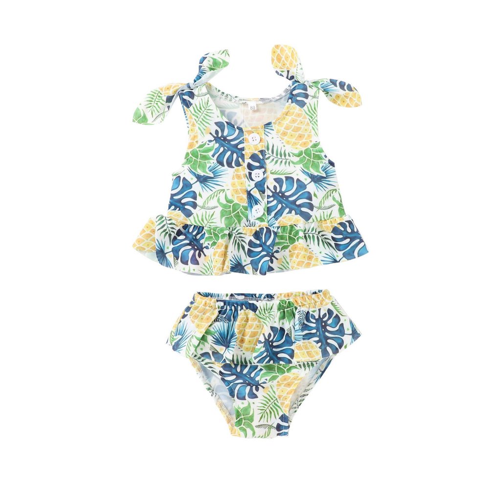 AnFeng Girls Two Pieces Bikini Set Ruffle Swimwear Bathing Suits Swimwear Bikini Bathing Suit Ruffle Swimwear Bathing Suits (Green, 2-3Years)