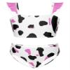 Loloda Toddler Little Girls Cow Print 2 Piece Tankini Set Swimsuit Flutter Sleeve Bandeau with Bottoms Pink 5-6 Years view 1
