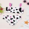 Loloda Toddler Little Girls Cow Print 2 Piece Tankini Set Swimsuit Flutter Sleeve Bandeau with Bottoms Pink 5-6 Years view 3