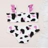 Loloda Toddler Little Girls Cow Print 2 Piece Tankini Set Swimsuit Flutter Sleeve Bandeau with Bottoms Pink 5-6 Years view 4