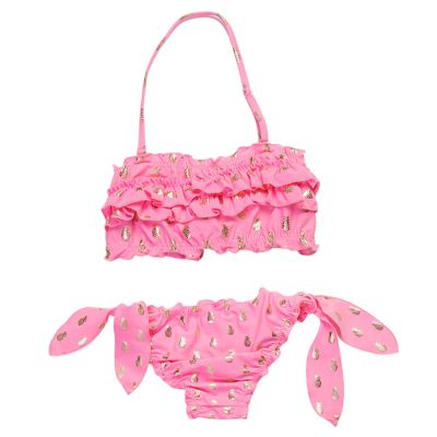 Girl Swim Size 16 Infant Sets Kid Pineapple Solid Bikini Swimwear Wave Print Swimsuit Ruched Girls Girls Swimwear (Pink, 140)