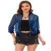 Allegra K Glitter Mesh Bomber Jacket for Women's Shiny Long Sleeve Party Club Zip Up Sheer Jackets X-Large Dark Blue view 1