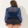 Allegra K Glitter Mesh Bomber Jacket for Women's Shiny Long Sleeve Party Club Zip Up Sheer Jackets X-Large Dark Blue view 4