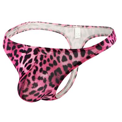Ctreela Leopard Print G-String for Mens Bulge Enhancing T-Back Thong Low Rise Sexy Briefs Night Club Hot Underwear Pink