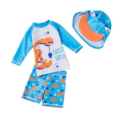 AnFeng Baby Toddler Boys Two Pieces Swimsuit Crab Bathing Suit +Hat Sets Swimwear Bathing Suits (Blue, 5-6 Years)