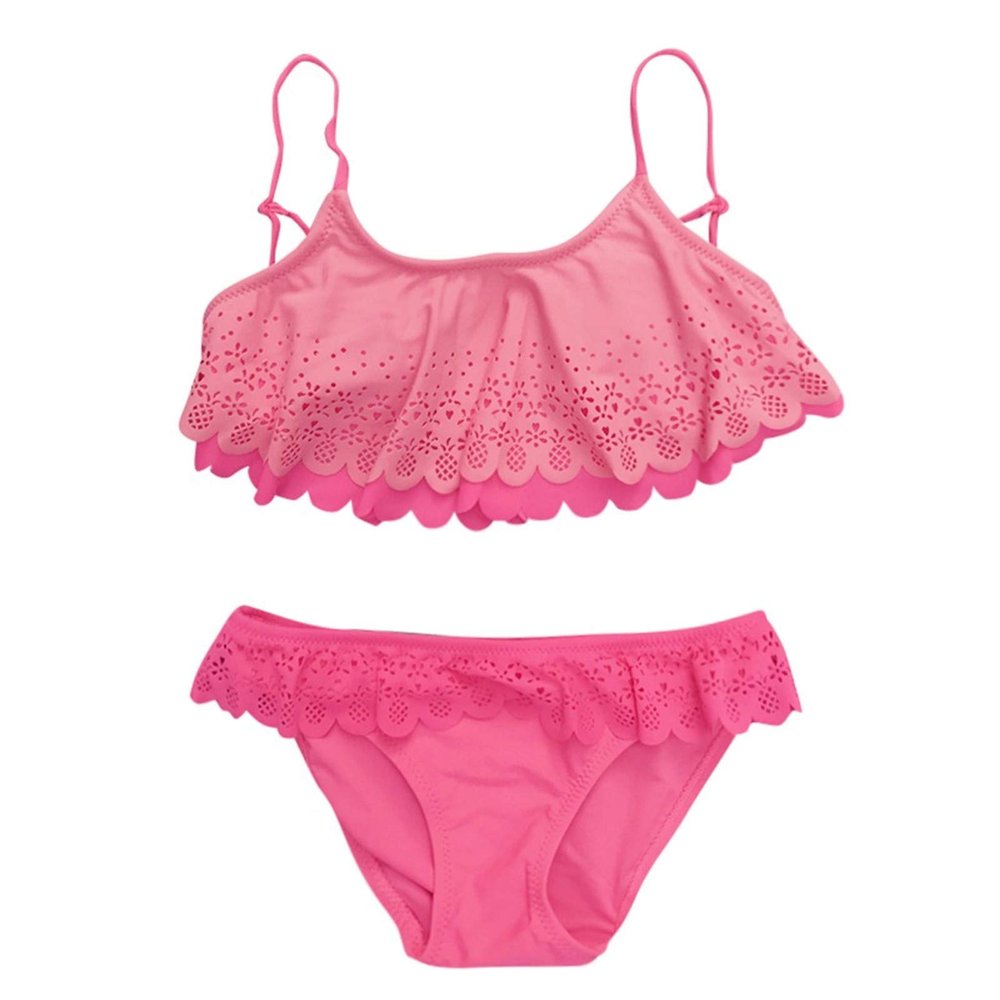 Girls Plus Swim Summer Ruffles Kids Swimwear Hollow Swimsuit Girls Set Outfits Bikini Infant Girls Swimwear (Red, 7-8Years)