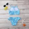 AnFeng Girls Two Pieces Bikini Set Boyshort Tankini Sleeveless Print Beach Bikini Ruffle Swimwear Bathing Suits (Sky Blue, 10 Years) view 3