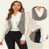 Allegra K Vintage Tweed Vest for Women's Double Breasted Sleeveless Plaid Waistcoat Jacket Medium Black view 2
