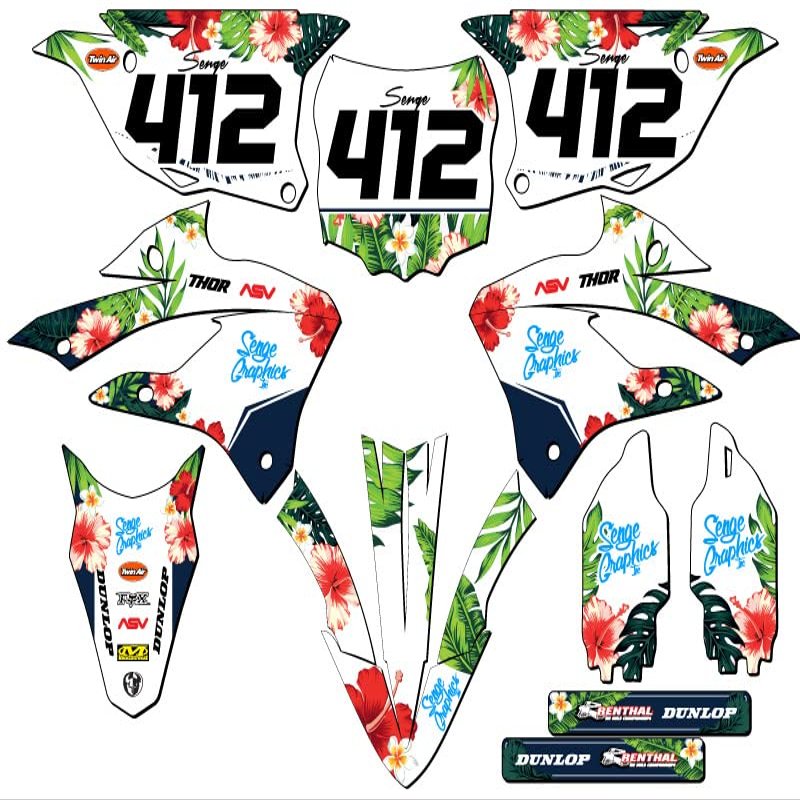 2022-2025 KX 85 Tropic White Senge Graphics Complete Kit with Rider I.D. Compatible with Kawasaki