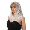 Aularso Lace Triangle Scarf Ligthweight White Floral Scarf Tassel dark Silk Shawl Mantilla Soft Tulle Embroidered Church Veil Wrap for Women (White) view 4