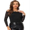 Allegra K Off Shoulder Floral Lace Top for Women's Sheer Long Sleeves Slim Fit Casual Blouse Medium Black view 1