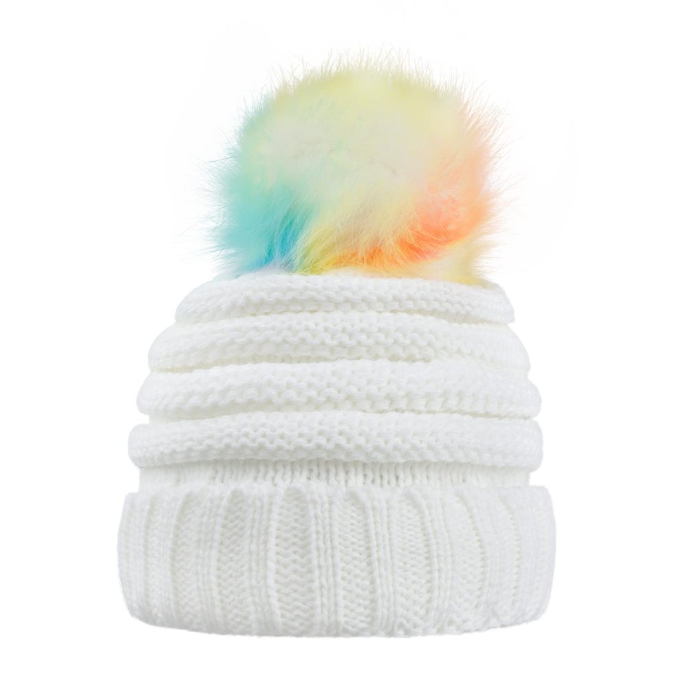 MEJORMEN Kids Winter Colorful Pompom Hat Knitted Ski Beanie Hat for Boys Girls 7-12 Years