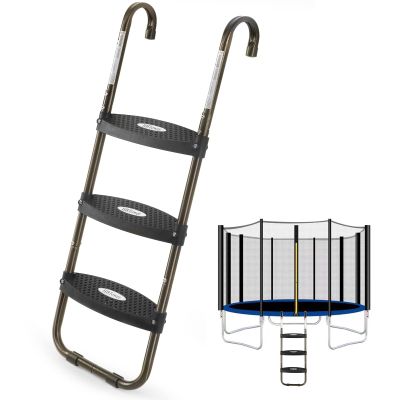HBTower Trampoline Ladder, 3-Step Trampoline Steps with Horizontal Wide Steps, Skid-Proof Steps Universal Hook, UV Treated Steel, 220Lbs Capacity Trampoline Stairs Accessories for Kids/Children
