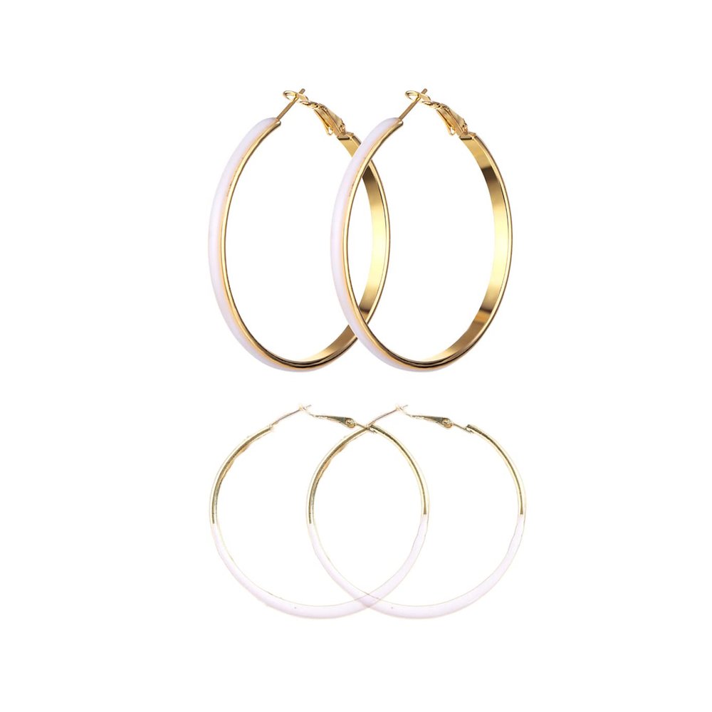 2 Pairs Big Hoop Earrings for Women Statement Gold Plated Enamel Round Circle Round Glazed Earrings Stud Party Cute Candy Jewelry-white