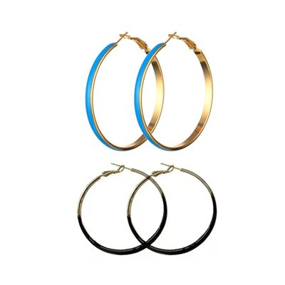 2 Pairs Big Hoop Earrings for Women Statement Gold Plated Enamel Round Circle Round Glazed Earrings Stud Party Cute Candy Jewelry-blue