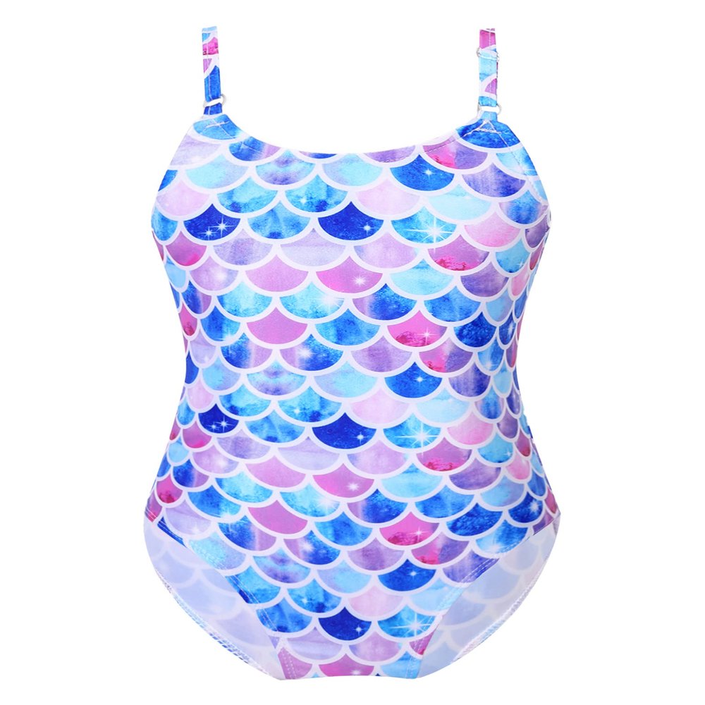 Moggemol Kids Girls Adjustable Spaghetti Straps One-Piece Swimsuit Mermaid Scales Ruffle Beach Bathing Suit Mermaid 4 Years