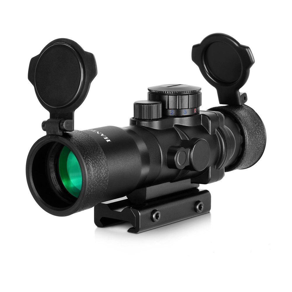 Hantoptik 4X32 Prism Scope Red & Green &Blue Illuminated Etched Reticle 4X Magnification Prism Sight Scope 20mm with Picatinny Rail Mount