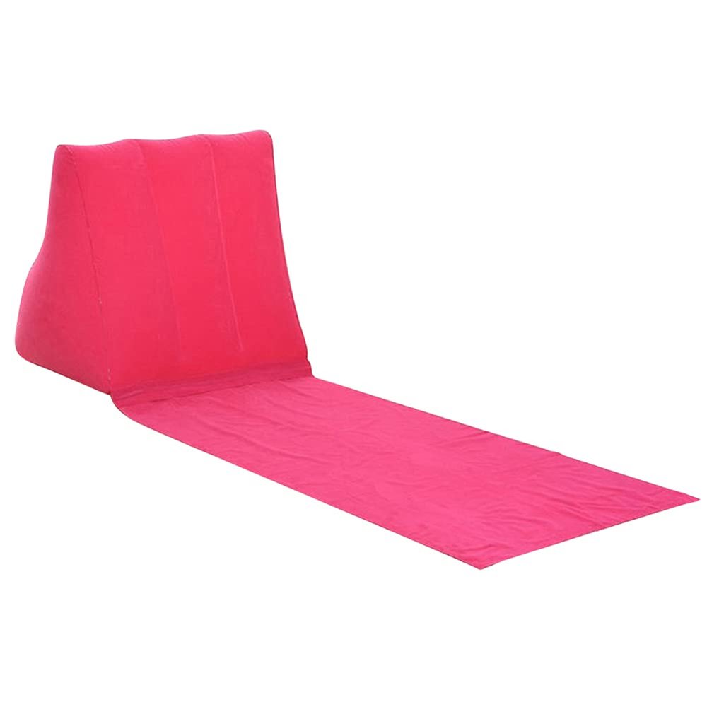 PVC Inflatable Beach Mat Camping Lounger Back Pillow Triangle Cushion Chair Seat Air Bed Outdoor Camping Picnic Mat (Rose Red)