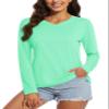 MAGCOMSEN SPF Shirts for Women Long Sleeve Workout Tops V-Neck UPF 50+ UV Sun Shirt Quick Dry Tees Swim Tops Mint Green L view 1