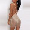 Maiyifu-GJ Women Sequin Halter Bodycon Mini Dress Sexy Spaghetti Strap Rhinestone Dresses See Through Party Nightclub Dress (Golden,Medium) view 2