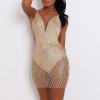 Maiyifu-GJ Women Sequin Halter Bodycon Mini Dress Sexy Spaghetti Strap Rhinestone Dresses See Through Party Nightclub Dress (Golden,Medium) view 3