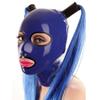 Yilen Latex Hood mask Holiday Rubber Full Face Mask Open Eyes with Double Ponytail with Wigs Latex Mask (XL, Dark blue-black trim-no wigs) view 1