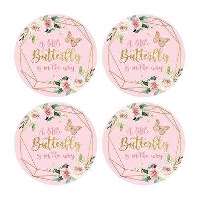 50 Count of 2" Round A Little Butterfly is On The Way Stickers Butterfly Stickers for Baby Shower Party Girls Birthday Party